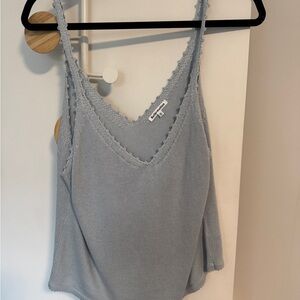 Reformation Pale Blue Ribbed Knit Camisole with Scalloped Trim